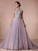 Hochzeitskleid Tüll Kapelle Zug Brautkleid a-line Illusion Ausschnitt Quinceanera Kleid rückenfrei Luxus Pageant Spitzenkleid