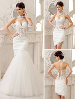 Hochzeitskleider 2021 Trägerlose Meerjungfrau Brautkleid Halsband Spitze Sweetheart Illusion Beading Detachable Train Hochzeit Gown Mit Statement NeckSpitze Milanoo