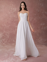 Hochzeitskleider Liebsten Chiffon Elfenbein Schatz Ausschnitt Plissee Bodenlangen Strand Brautkleider