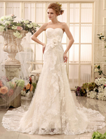 Hochzeitskleider Liebsten Spitze Brautkleid Schatz Ausschnitt Blumen Plissee Cascading Rüschen Zug Brautkleid Milanoo