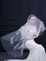 Hochzeitsschleier Ecru Weiß Tüll Spitze Applique Cut Edge Braut Accessoires