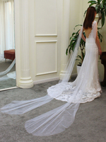 Hochzeitsschleier Ein Tier Tüll Cut Edge Wasserfall Weiß Brautschleier