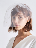 Hochzeitsschleier Einreihiger Perlen-Tüll-Schnitt-Rand-klassischer Brautschleier