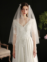 Hochzeitsschleier Einstufige Blumen Tüll Cut Edge Classic Brautschleier