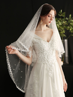 Hochzeitsschleier Einstufige Perlen Tüll Spitze Applique Edge Klassische Brautschleier