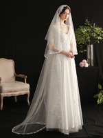 Hochzeitsschleier Einstufige Spitze Tüll Spitze Applique Edge Classic Brautschleier