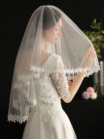 Hochzeitsschleier Einstufige Spitze Tüll Spitze Applique Edge Classic Brautschleier