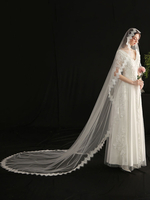 Hochzeitsschleier Einstufige Spitze Tüll Spitze Applique Edge Klassische bodenlange Brautschleier
