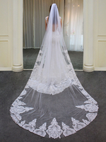 Hochzeitsschleier Einstufige Spitze Tüll Spitze Applique Edge Wasserfall Brautschleier