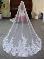 Hochzeitsschleier Einstufige Spitze Tüll Spitze Applique Edge Wasserfall Brautschleier