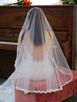 Hochzeitsschleier One Tier Lace Tüll Spitze Applique Edge Oval Brautschleier