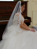 Hochzeitsschleier One Tier Lace Tüll Spitze Applique Edge Oval Brautschleier