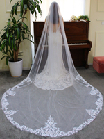 Hochzeitsschleier One Tier Tüll Spitze Applique Edge Wasserfall Brautschleier