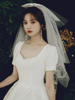 Hochzeitsschleier Weiß Einstufige Schleifen Spitze Cut Edge Classic Brautschleier
