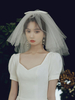 Hochzeitsschleier Weiß Vier-Tier Bögen Tüll Tüll Cut Edge Classic Bridal Schleier