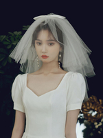 Hochzeitsschleier Weiß Vier-Tier Bögen Tüll Tüll Cut Edge Classic Bridal Schleier