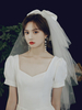 Hochzeitsschleier Weiße dreistufige Bögen Tüll Tüll Cut Edge Classic Bridal Schleier