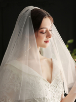 Hochzeitsschleier Zweistufige Perlen Polyester Cut Edge Drop Brautschleier