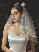 Hochzeitsschleier Zweistufige Schleifen Tüll Finished Edge Classic Brautschleier