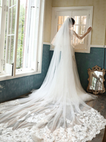 Hochzeitsschleier Zweistufiger Spitzenschleier aus Tüll mit Schnittkante Klassischer Brautschleier