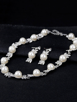 Hochzeitsschmuck Set Perlen Strass Vintage Braut Armband Ohrringe Halskette Set