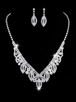Hochzeitsschmuck Set Silber Strass Blatt Muster Halskette Mit Ohrringen