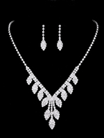 Hochzeitsschmuck Set Silber Strass Blatt Muster Halskette Mit Ohrringen
