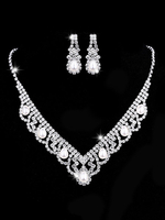 Hochzeitsschmuck Set Silber Strass Perlen Halskette mit Ohrhänger