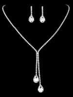 Hochzeitsschmuck Set Silber Strass Tropfen Halskette Mit Ohrringen