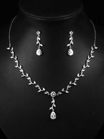 Hochzeitsschmuck Silber Ohrringe Halskette Set Zirkonia Brautschmuck