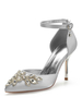 Hochzeitsschuhe Burgunder Satin Strass Pointed Toe Stiletto Heel Brautschuhe