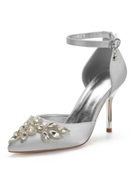 Hochzeitsschuhe Burgunder Satin Strass Pointed Toe Stiletto Heel Brautschuhe
