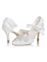 Hochzeitsschuhe Dorsay Spitzschuh Knöchelriemen Pfennigabsatz 3;1 "Brautschuhe