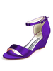 Hochzeitsschuhe Deep Purple Satin Schnalle Open Toe Wedge Heel Brautschuhe