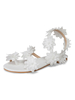 Hochzeitsschuhe Elfenbein Leder Blumen Runde Zehen Flache Brautschuhe Flip Flop Sandalen