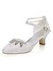 Hochzeitsschuhe Elfenbein Mesh Strass Round Toe Criss Cross Chunky Heel Brautschuhe