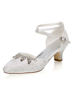Hochzeitsschuhe Elfenbein Mesh Strass Round Toe Criss Cross Chunky Heel Brautschuhe