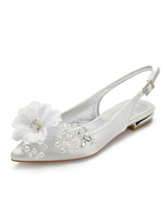 Hochzeitsschuhe Elfenbein Satin Pailletten Pointed Toe Flat Sling Back Brautschuhe