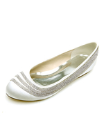 Hochzeitsschuhe Elfenbein Satin Strass Runde Kappe flache Brautschuhe