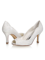 Hochzeitsschuhe Elfenbein Spitze Peep Toe Pfennigabsatz Brautschuhe