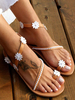 Hochzeitsschuhe Kaffee Braun Flache Sandalen PU Leder Blumen Offene Zehen Flache Brautschuhe