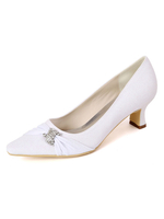 Hochzeitsschuhe Pailletten Stoff White Square Toe Strass Chunky Heel Pumps