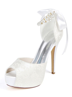 Hochzeitsschuhe Platform Lace Peep Toe Perlen 4;9 "Brautschuhe