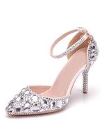 Hochzeitsschuhe PU Leder Silber Spitz Kristall 3;5 "Brautschuhe