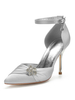 Hochzeitsschuhe Satin Champagner Spitzzehen Blumen Stiletto Ferse Knöchelriemen Brautschuhe