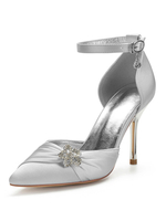 Hochzeitsschuhe Satin Champagner Spitzzehen Blumen Stiletto Ferse Knöchelriemen Brautschuhe