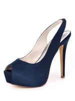 Hochzeitsschuhe Satin Deep Blue Peep Toe Stiletto Ferse zurück Slip Schuhe