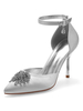 Hochzeitsschuhe Satin Deep Purple Pointed Toe Strass Stöckelschuhe Knöchelriemen Brautschuhe