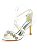 Hochzeitsschuhe Satin Elfenbein Offene Spitze Strass Stiletto Heel Knöchelriemen Ferse Brautschuhe