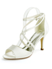 Hochzeitsschuhe Satin Elfenbein Open Toe Stiletto Heel Knöchelriemen Heel Brautschuhe